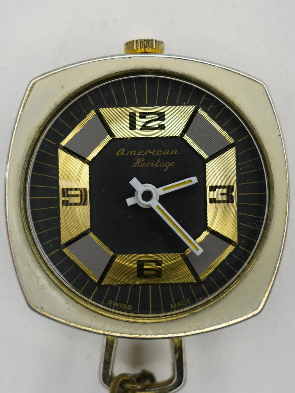 American Heritage Swiss Made Mechanical Manual Wind Pendant Watch Black Gold